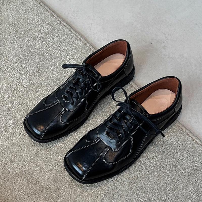 Sheepskin version~ 2025 new retro style round head lace-up German training shoes women's versatile casual sports flat-soled single shoes