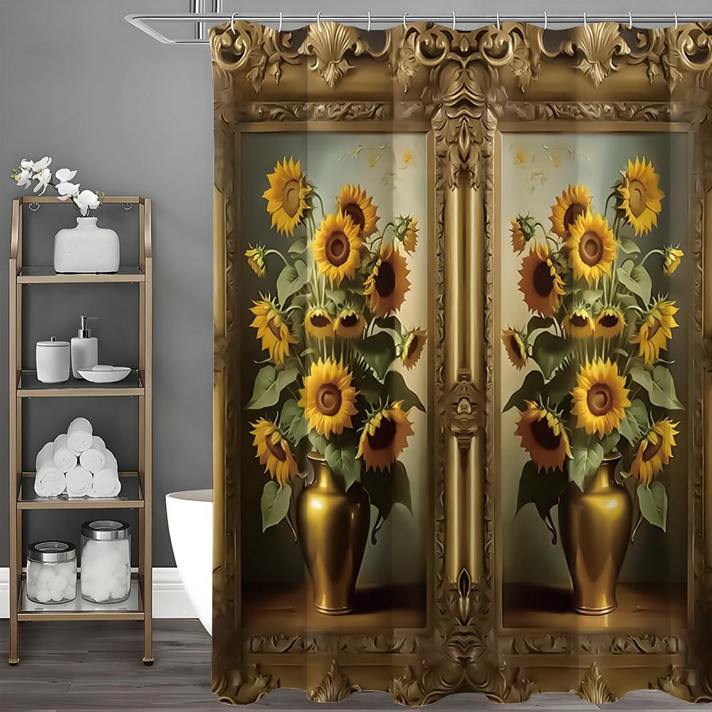 

Подсолнух Занавеска для душа, Декоративная занавеска для душа для ванной комнаты, Водонепроницаемая занавеска для душа с крючками 180*180cm