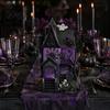 Indoor Haunted Home Accessory Gothic Resin Glitter Village Decoration, Halloween House Figurine with Purple Desktop Ornament Pumpkins Skulls Windows,