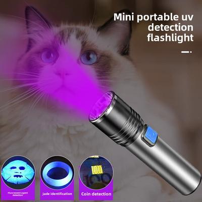 395 nm UV-Taschenlampe, Schwarzlicht, zoombar, über USB wiederaufladbar, UV-Licht, Ultraviolett-Taschenlampe für die Harzaushärtung des Haustierurin-Detektors