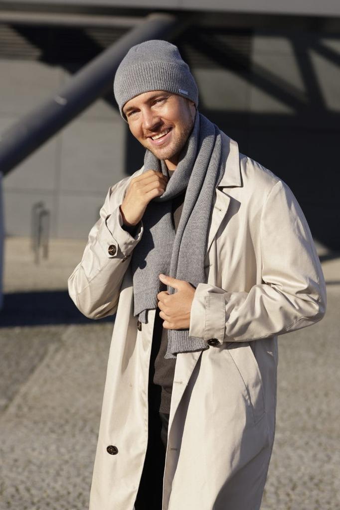 Lucas Men' Hat and Scarf Set - Merino Wool, Gray