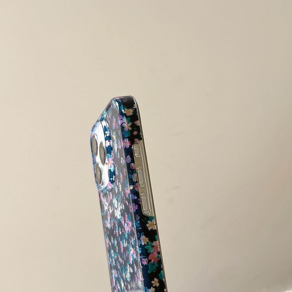 Glitter Charming Vintage Dark Green Background Colorful Blooms Floral Phone Case for IPhone 16 15 14 13 17 Pro Max Bling Cover