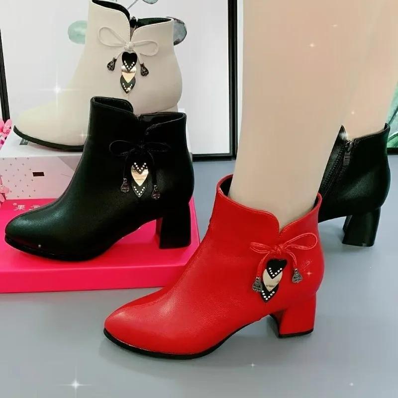 Fashion New Women Ankle Boots High Heels Boots Comfortable Autumn Winter Lady Fashion Boots Bow Side Zipper Shoes 2025 Zapatos De Mujer