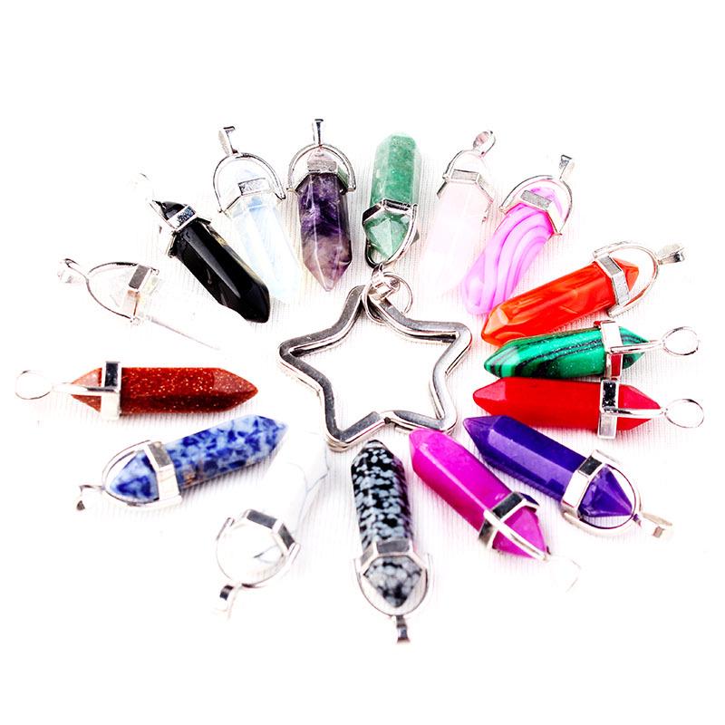 Hexagon Natural Crystal Column Original Stone Keychain Přívěsek