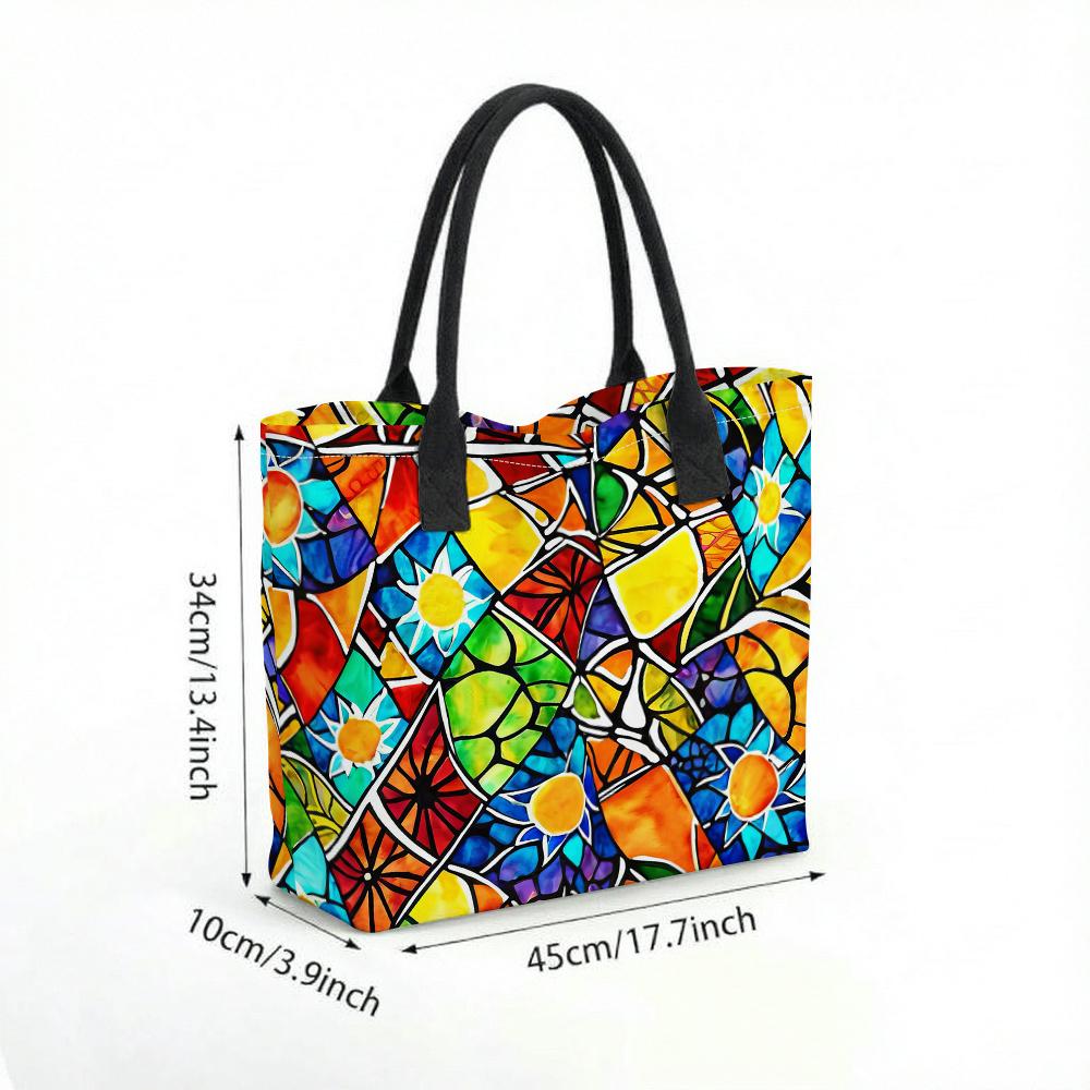 Colorful Stained Glass Pattern Large Tote Bag for Daily Use