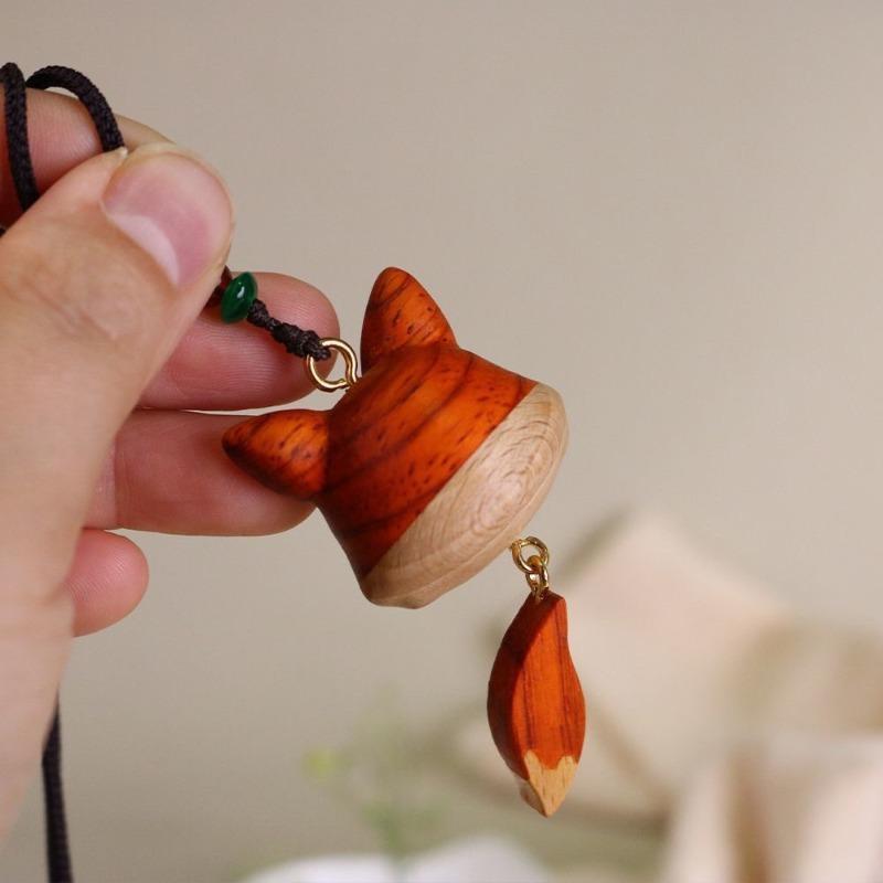 1pc Wooden Tail Fox Cute Little Fox Pendant Pendant Healing Accessories Necklace Keychain Accessories