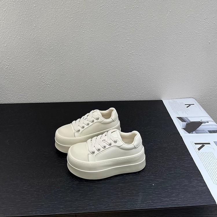 Cowhide version~ Small thick-soled leather muffin shoes for women's 2025 spring new versatile lace-up casual bread shoes