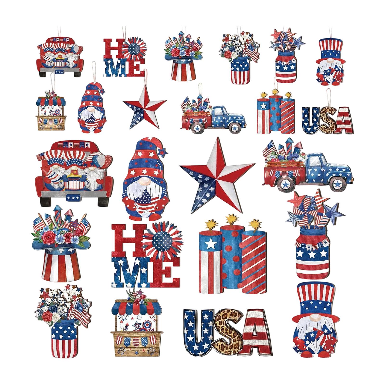 

Patriotic Wooden Hanging Ornaments Set for Independence Day Decorations USA Theme Signs Gnome Star Truck Letter Cutouts for Home Office Party Supplies One Size синий