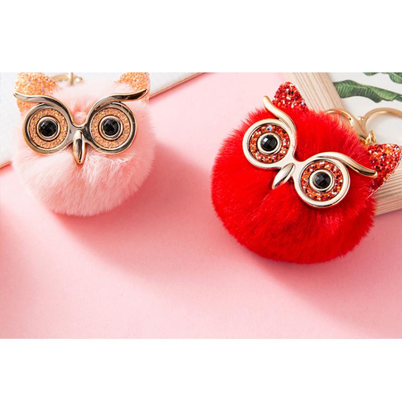 Plush Keychain Pendant With Owl Pendant Pompon For Car Keychain
