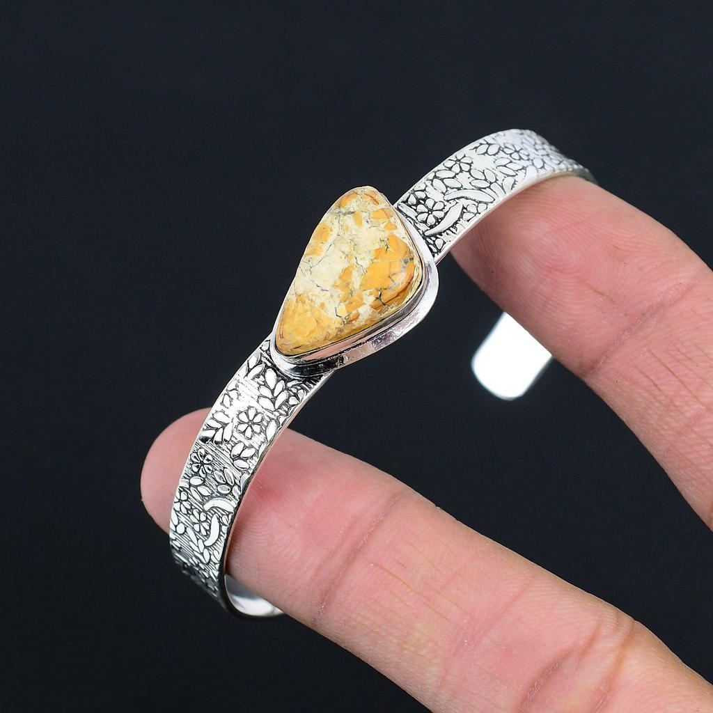 Natural Maligano Jasper Gemstone Bangle Adjustable 925 Sterling Silver Jewelry