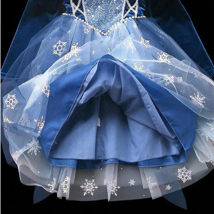 Girls' Elsa Princess Long-Sleeve Cosplay Costume Dress for Spring, Autumn, and Winter - Perfect for Halloween, Birthdays, and Evenings.