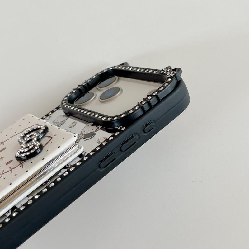 Ins Cute Double-Sided Rhinestone Full Screen KT Makeup Mirror for iPhone 17 Pro Max/16/15 Pro Max Cases.