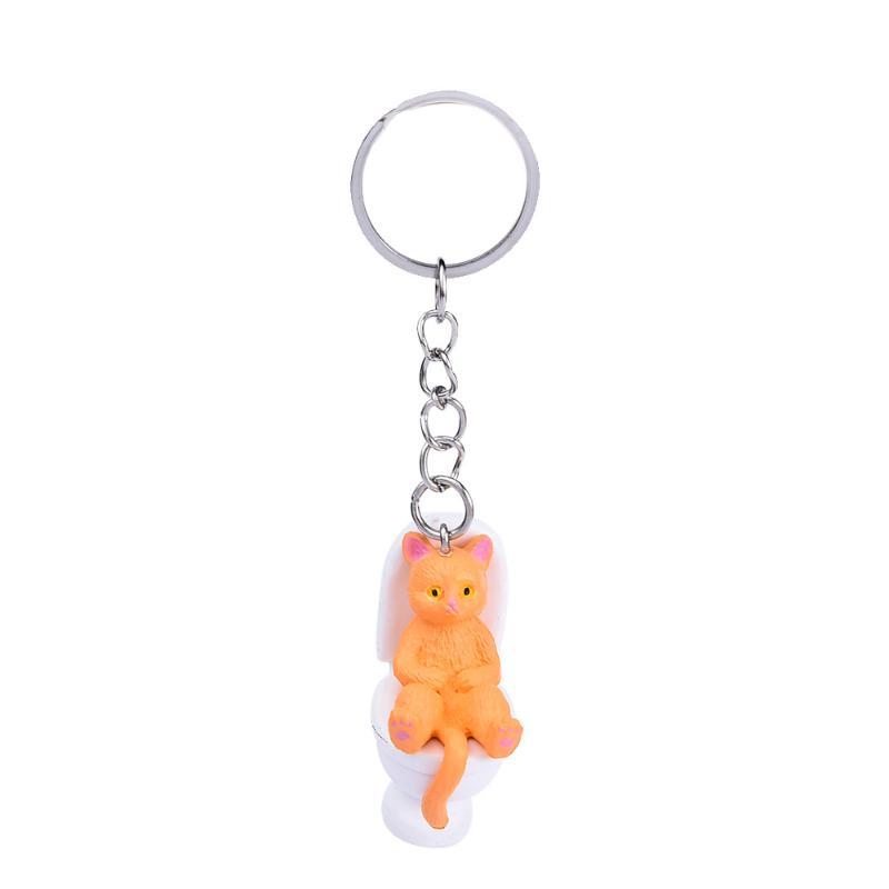 Funny Pvc Cat Keychain Toilet Shape Design Color Options For Cat Lovers Bag Car Key Decor