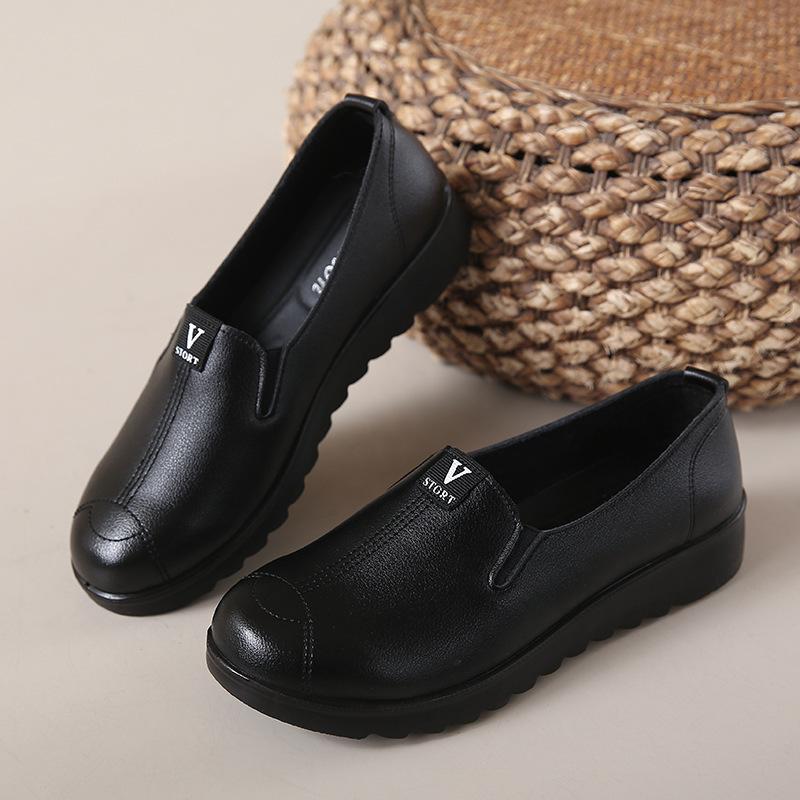 Spring Leather Soft Soled Women's Flat Shoes Low Cut Comfortable Outdoor Single Shoes Height Increasing Round Toe Casual Shoes