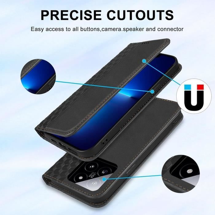 Skal för Xiaomi 14 Pro, Elegant Mosaikmönster Plånbok Lädereffekt Svart