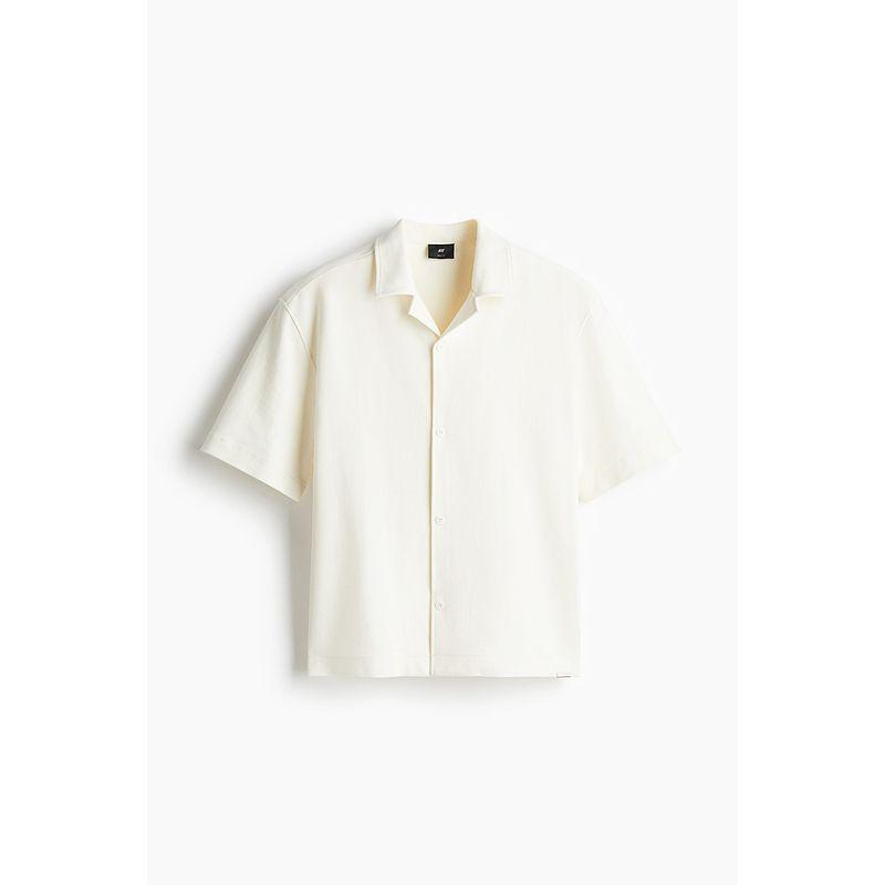 

HM Men s Cuban Collar Shirt 2025 Autumn New Arrival Fashion Commute Leisure Loose Design Shirt 1261704 Cream color 165/84