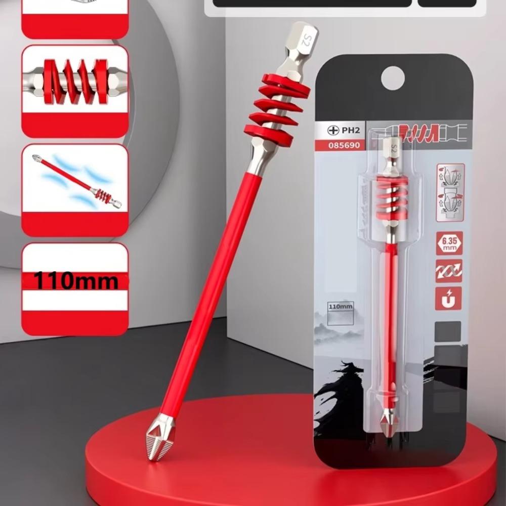 With Spring Anti-Slip Phillips Bit 65/90/110mm 1/4'' Hex Shank Impact-resistant Screwdriver Bits Magnetic High Hardness