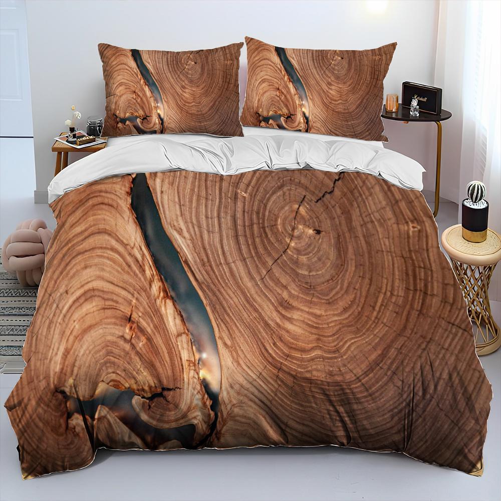 3D Wood Grain Comforter Bedding Set,Duvet Cover Bed Set Quilt Cover Pillowcase,King Queen Size Bedding Set for Adult Child Gift
