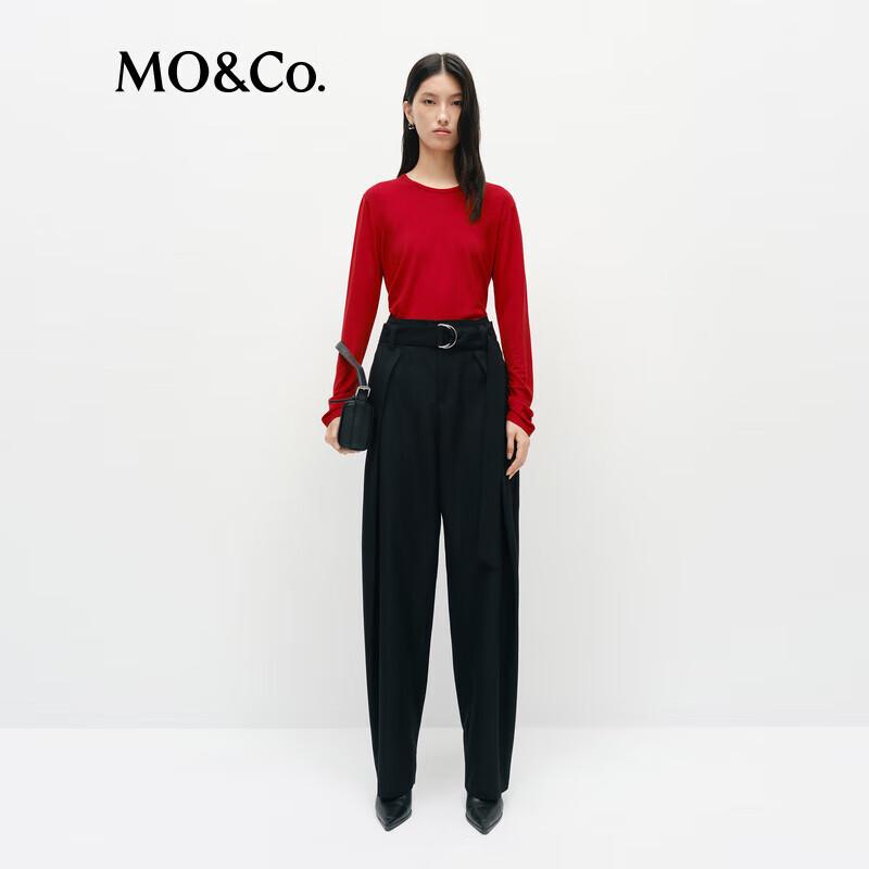 MO&Co. Lyocell & Wool Blend Pleated Long Sleeve T-Shirt S