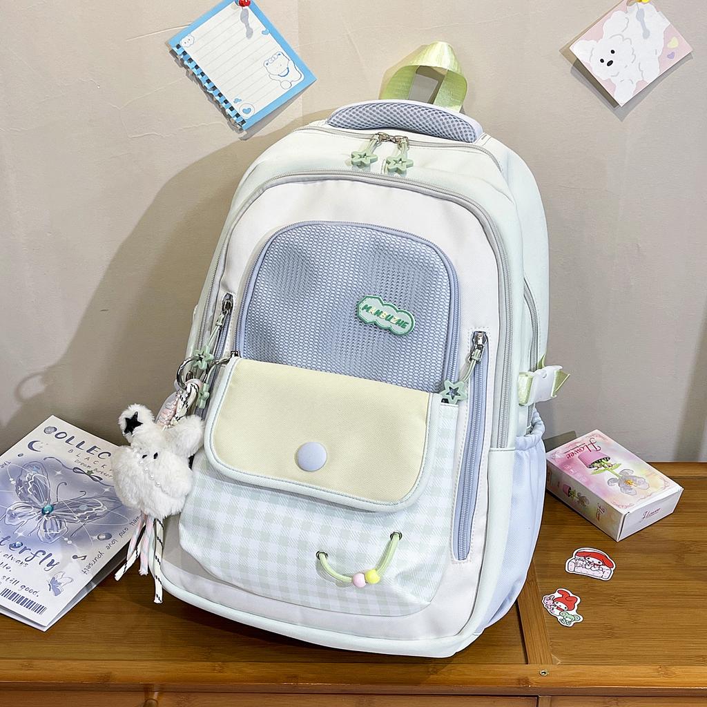 Schoolbag Schoolbag Female Korean High Value Ins New Dopamine Contrasting Color College Style Primary and Secondary School Students 1-1 Grade Backpack