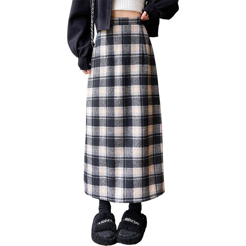 Tweed Package Hip Skirt Autumn and Winter Retro 2025 New Mid-length Skirt Women's Versatile High-waisted Skinny A-line Plaid Bustier