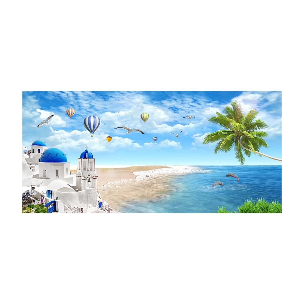 

Nordic Blue Seascape Santorini Canvas Painting Wall Art Landscape of Blue Sea and Sky Posters and Prints for Living Room Home 20x40cm NoFrame