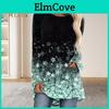 Tops Round Long Neck Women Sleeve Flower Printed Loose Fit Tee Shirt Stretchy Pullover Tops Daily Wear