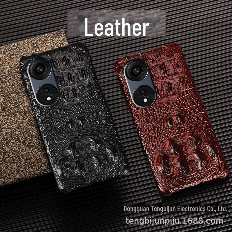 Crocodile Pattern Genuine Leather Phone Case for Oppo A1 Pro, A57 5G, A2 Pro, A97 - Anti-Fall Protection Sticker