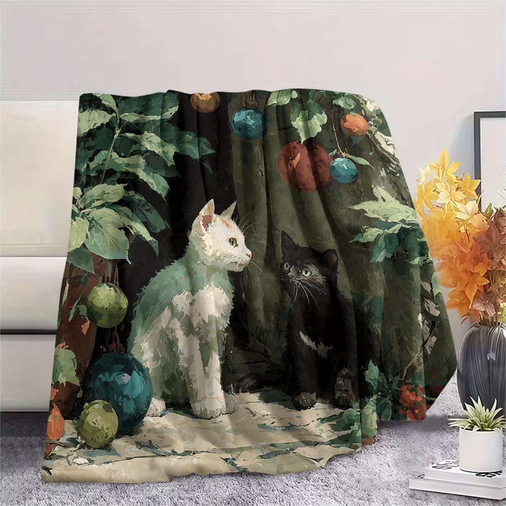 Leaf Cats  Print Flannel Blanket, High Quality Comfortable for All Seasons, Home Decor, Warmth and Comfort