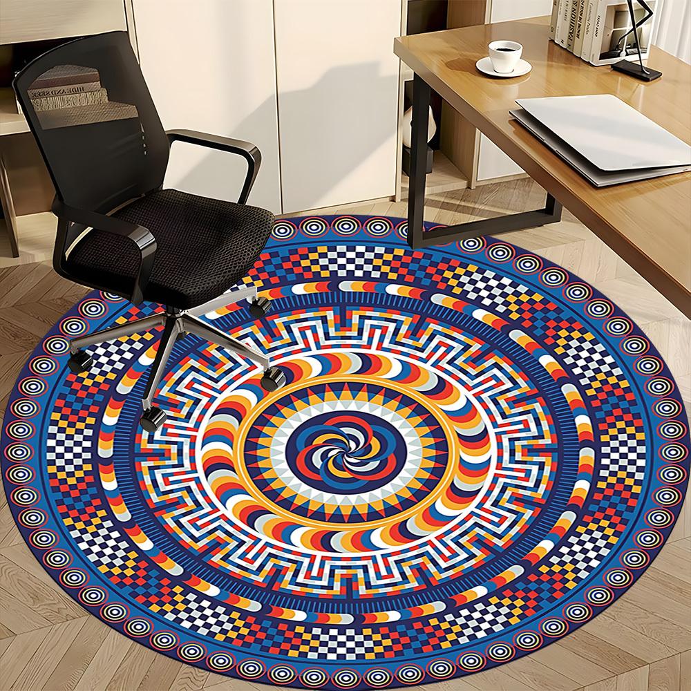 1pc Mandala Pattern Office Round Rug, Non-slip, Soft and Durable Office Rug for Interior Decoration, Perfect for Office,Decoration Yy260204083