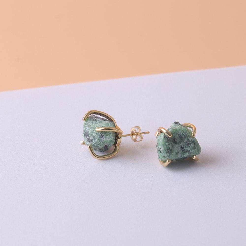 Natural Gemstone Earrings for Women - 18K Gold Plated Raw Amethyst and Rose Quartz Healing Crystal Stud Earrings