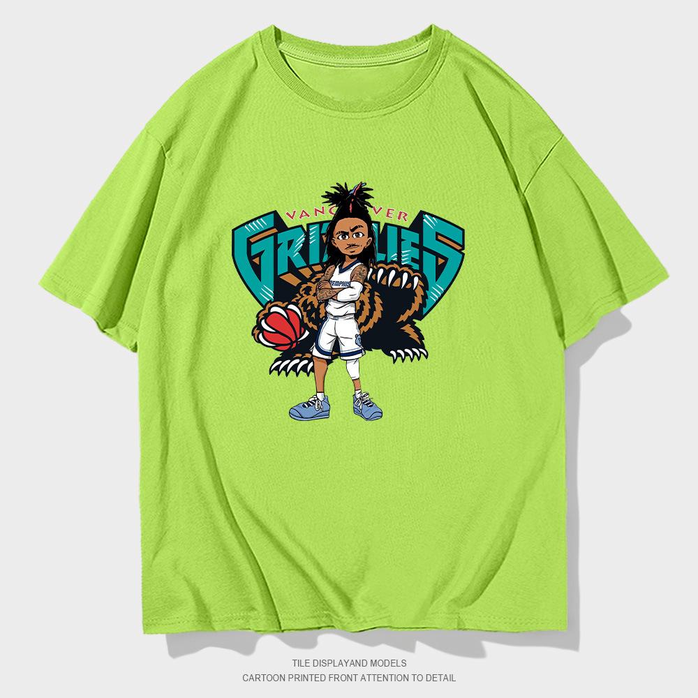 Grizzlies Morant cartoon short-sleeved T-shirt men's and women's trendy basketball sports loose half-sleeved training clothes