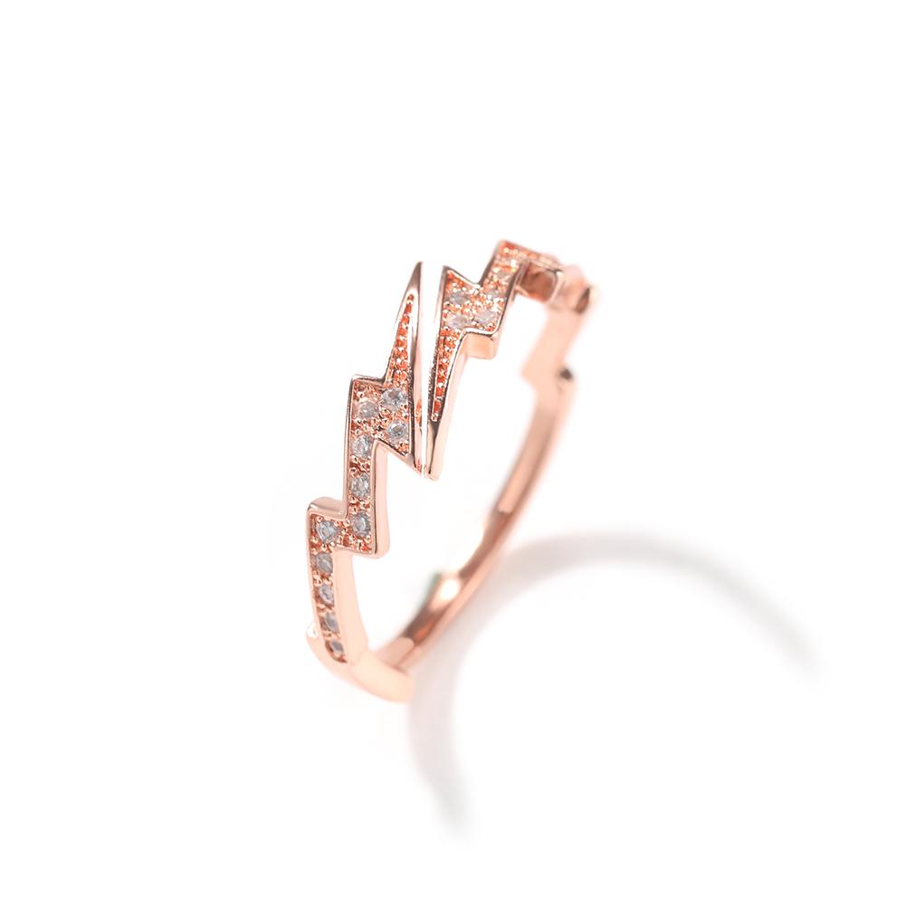 

THE BLING KING Open Lightning Ring Iced Out Cubic Zirconia Creative Ladies Party Jewelry HipHop Trendy Ring Punk Jewelry resizable рожевий колір золота