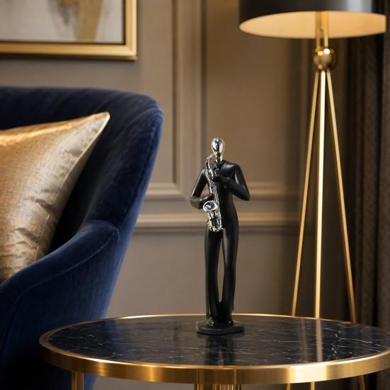 Minimalist Black Resin Figurines, Modern Abstract Musician & Golfer Statues, Luxury Home Decor for Living Room TV Stand Entryway Wine Cabinet, Unique