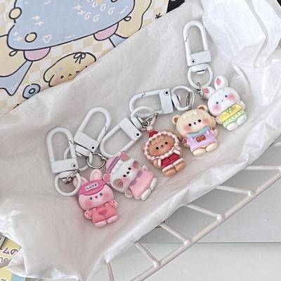 Resin Funny Cat Key Ring Cartoon Bear Bag Pendant Cute Rabbit Doll Key Chain  Schoolbag Pendant