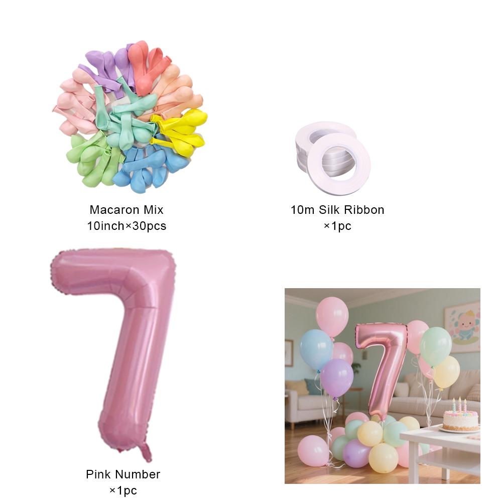 40inch Pink Number Foil Balloons Set Happy Birthday Party Decorations Kids Girl 1-9 Year Old Macaron Colored Balloon