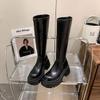 Black Thick-soled Heightening Boots for Women, But Knee-high Knight Boots, Thick Heel for Small Men, Long Tube, Thin Boots, Non-slip.