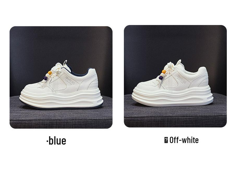 Women's 7cm Thick Sole White Lace-Up Sneakers - Height-Boosting Platform Athletic Shoes