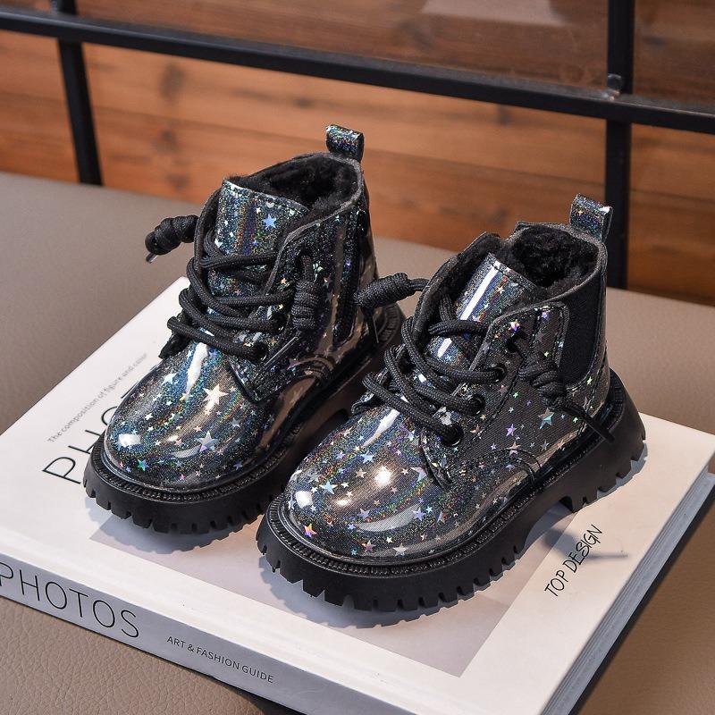 Girls' Fashion Martin Boots, Winter New Arrivals Children's Fleece-lined Boots, Versatile Soft-Sole Warm Low-Cut British Style Boots.