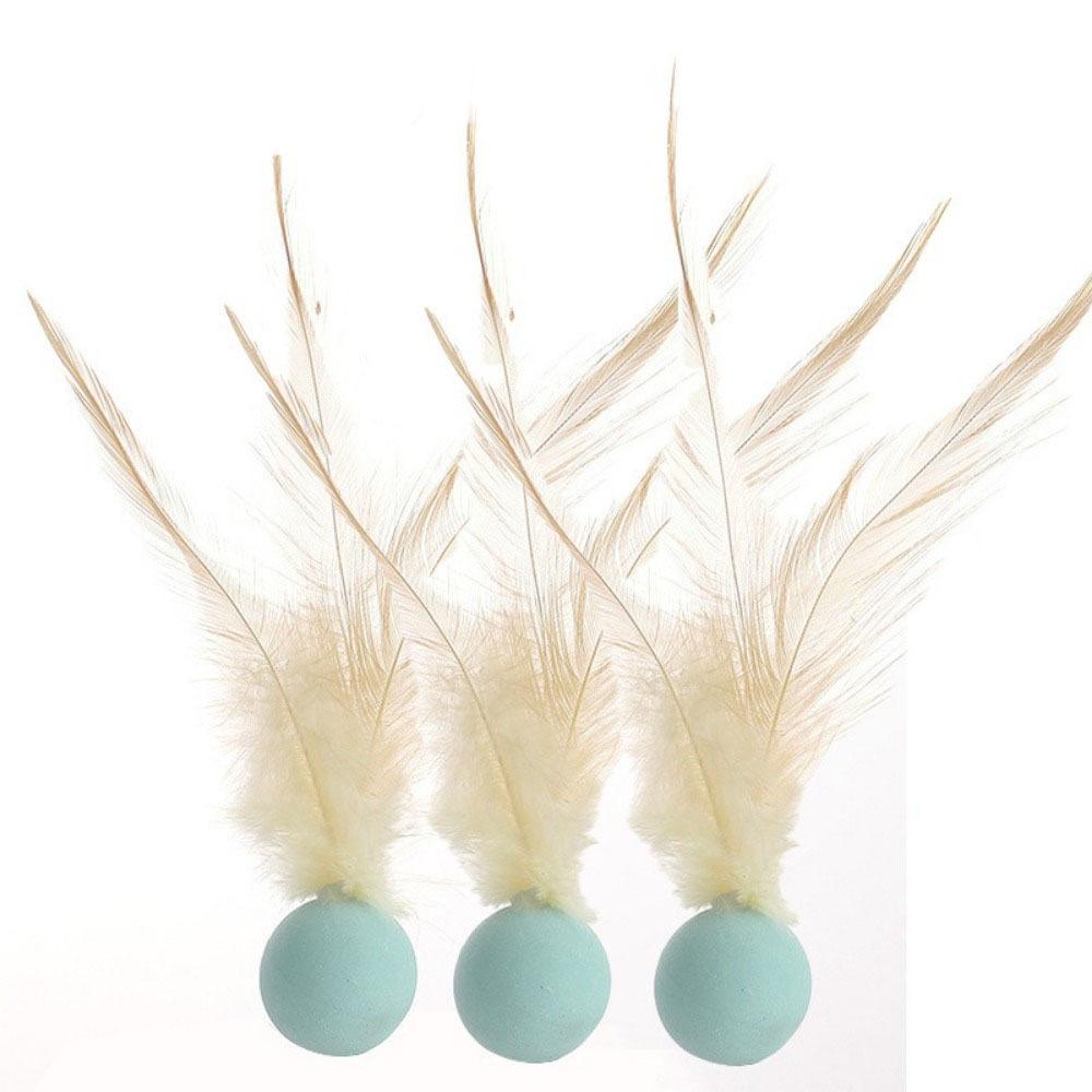 3Pcs Solid Biting Cat Interactive Ball Toy with Feathers Self Fun Cat Toy Bouncing Balls Interactive Play Elastic