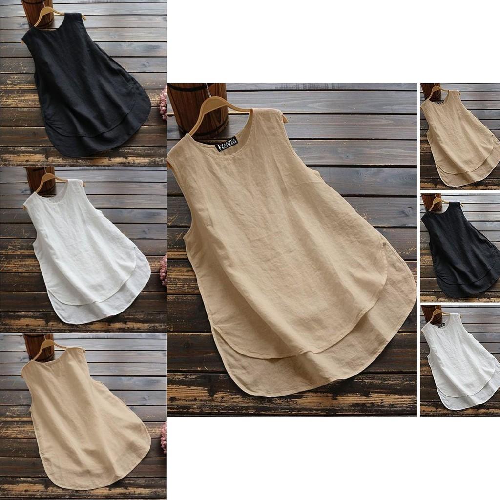 Zanzea Donna Taglie Forti Canotta Basic Senza Maniche Larga Monocolore Per Comfort Stilosa in Estate