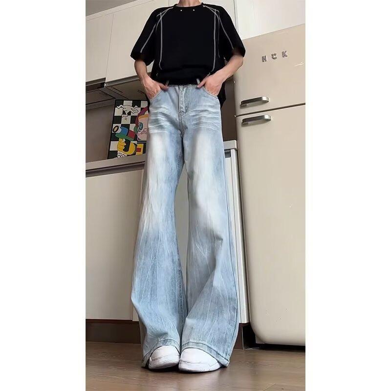 

Spring vintage washed wide-leg floor-length jeans for men, versatile vibe-style loose pants 3XL синій