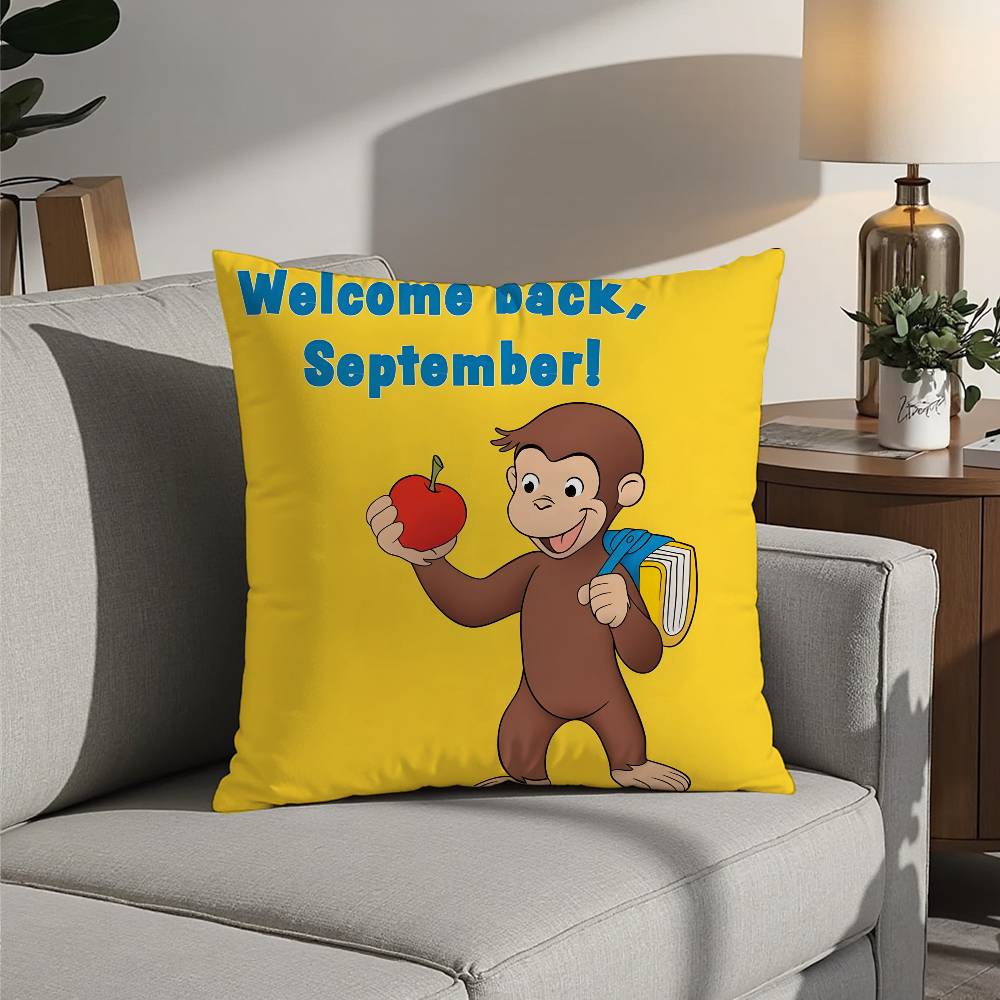 Good Night George Curious Monkey Pillow Case Sofa Decorative Home Double-sided Printing Short Plush Cushion Pillow Cover Gift