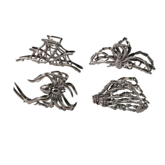 4Pcs Halloween Hair Claws Black Spider Web Skeleton Hand Bat Shape