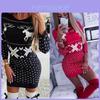 Stylish Women's Christmas Mini Dress With Elk Pattern And Long Sleeve Design For Festive Wear
