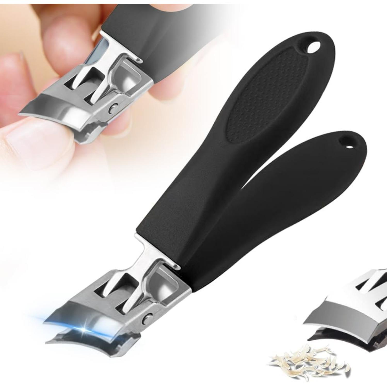 Wide Jaw Opening Anti-Splash Slanted Nail Clipper,Fingernail and Toenail Clippers for Ingrown Nails,Long Handle Splashproof Nail Clippers,Wide Mouth чёрный