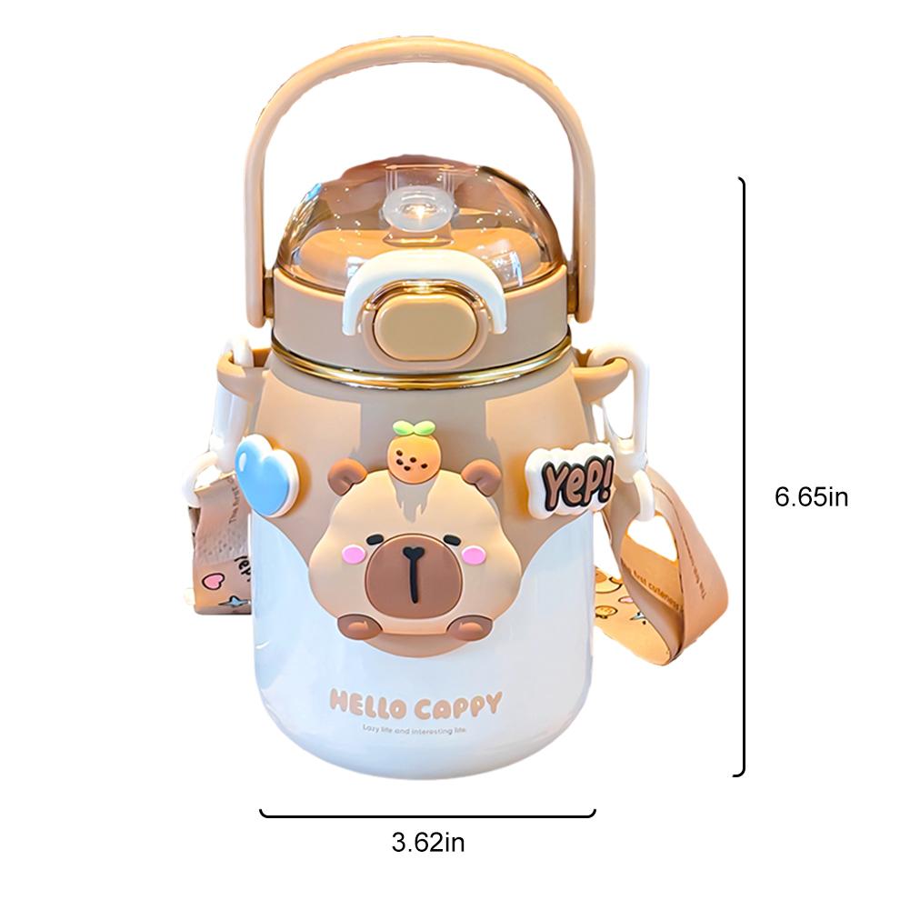 Capybara Cartoon Thermos Water Cup with Straw 700ML Water Bottle Summer Drink Bottle Leakproof Travel Drink Cup for Women & Men