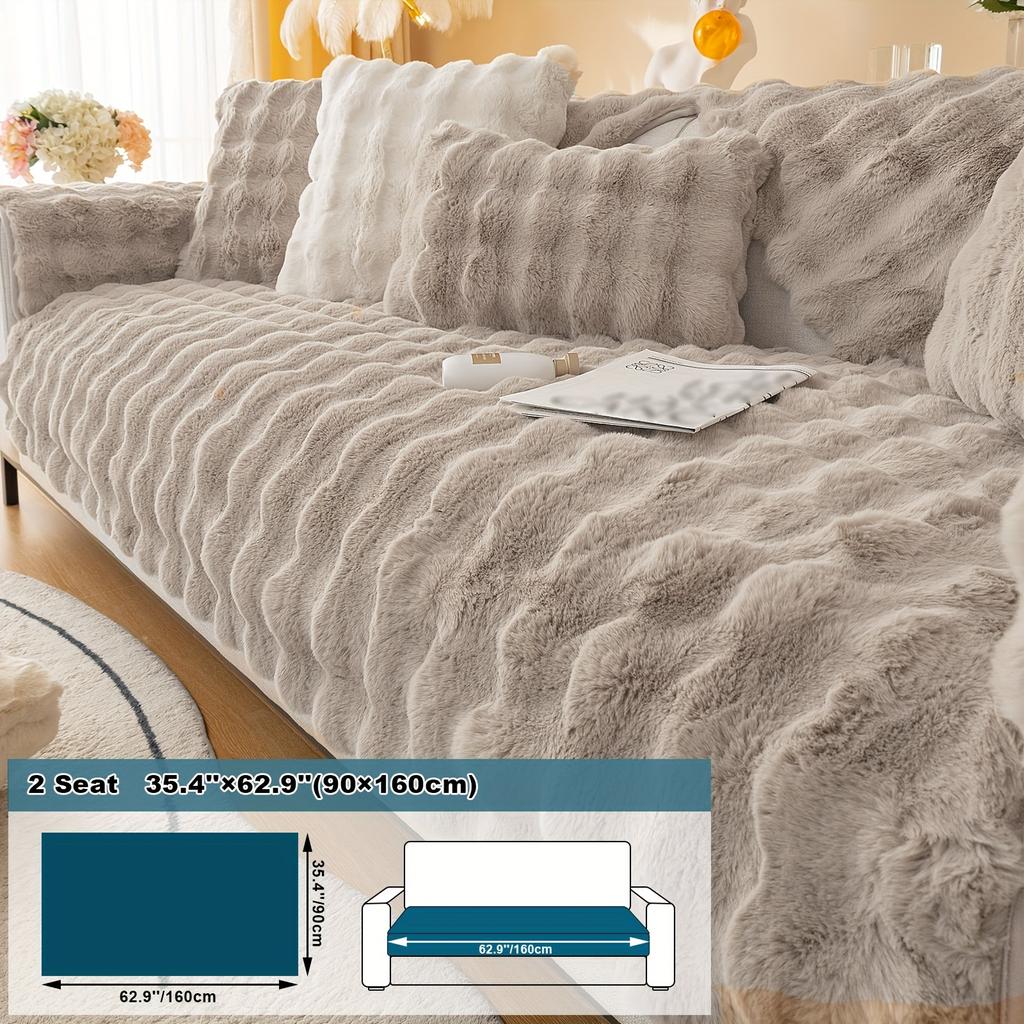 1pc Imitation Rabbit Plush Sofa Cushion, Fuzzy Non Slip Sofa Slipcover, Furniture Protector, For Bedroom Office Living Room Decor