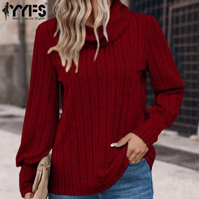 Suéteres y pulóveres de manga larga con cintura alta y estampado de colores sólidos para otoño e invierno a la moda para mujer
