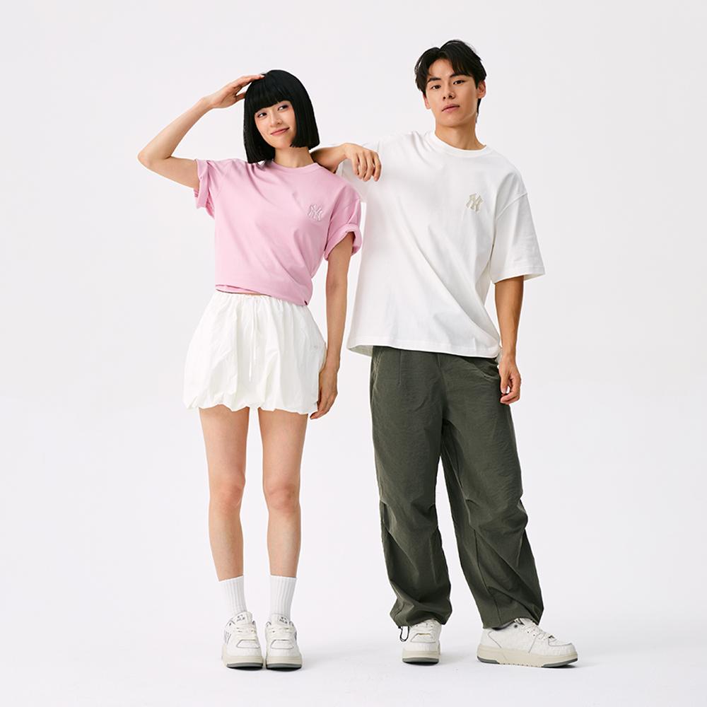 New MLB MONOGRAM Collection New York Yankees FW25 T Shirt Unisex Pink 3ATSM0454-50PKM